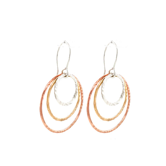 Earrings | Textured Circle Dangle | Tri-Color