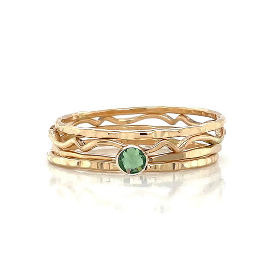 Stacking Ring Set | Wavy, Texture, and Peridot Crystal Solitaire