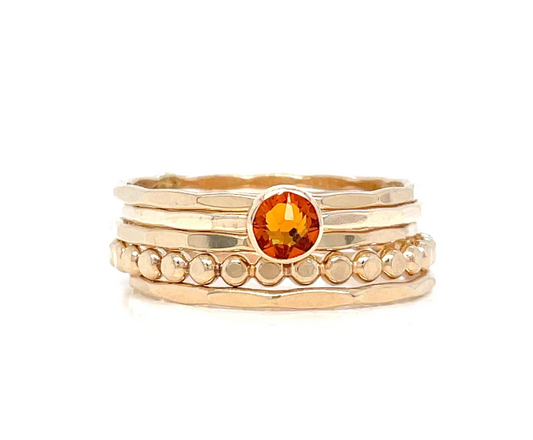 Build Your Own | Gold-filled Ring Set | Mixed Textures with Crystal Solitaire
