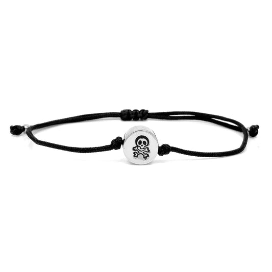 Skull and Crossbones Charm Friendship Bracelet - Customizable Cord and Metal