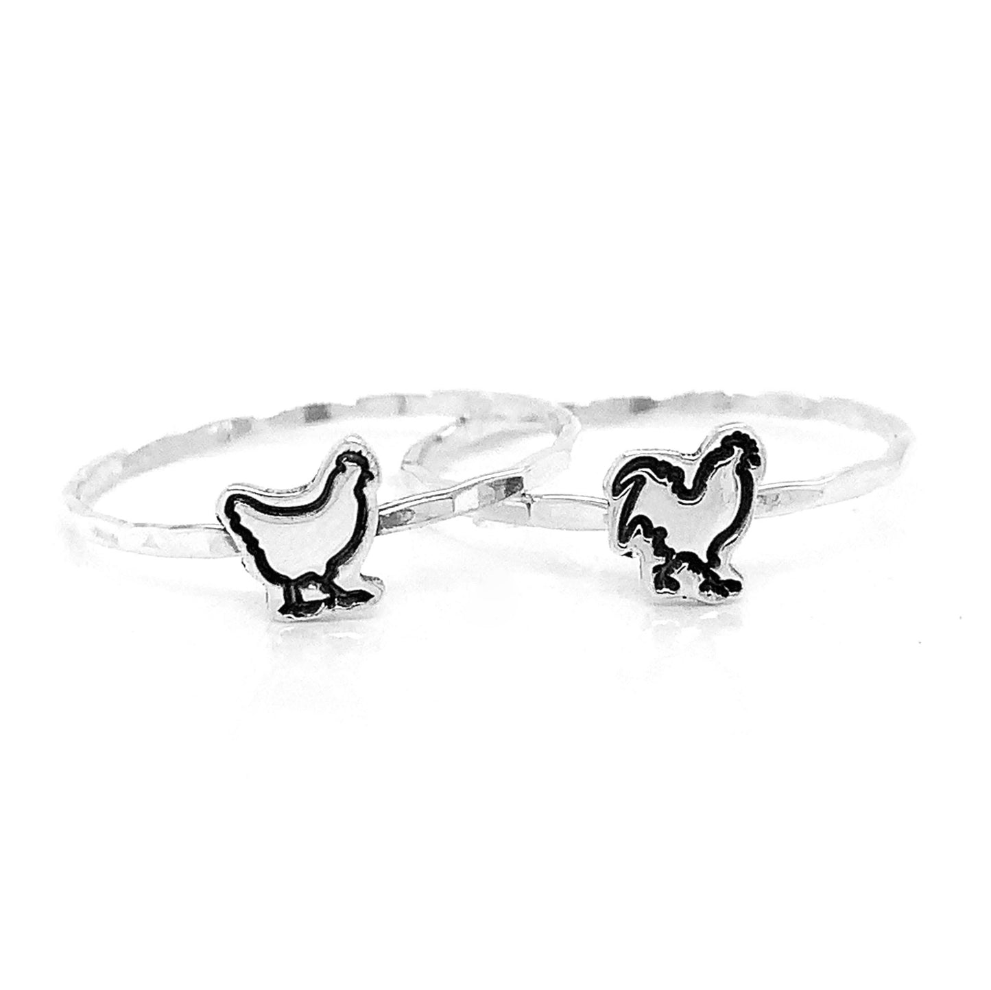 Chicken and Rooster Charm Rings