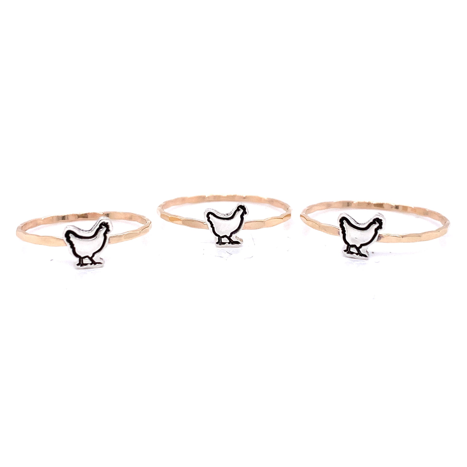 Chicken Charm Cut Out Stacking Ring – Customizable in Sterling, Bronze, or Copper, with Sterling, Gold Filled, or Rose Gold Filled Bands