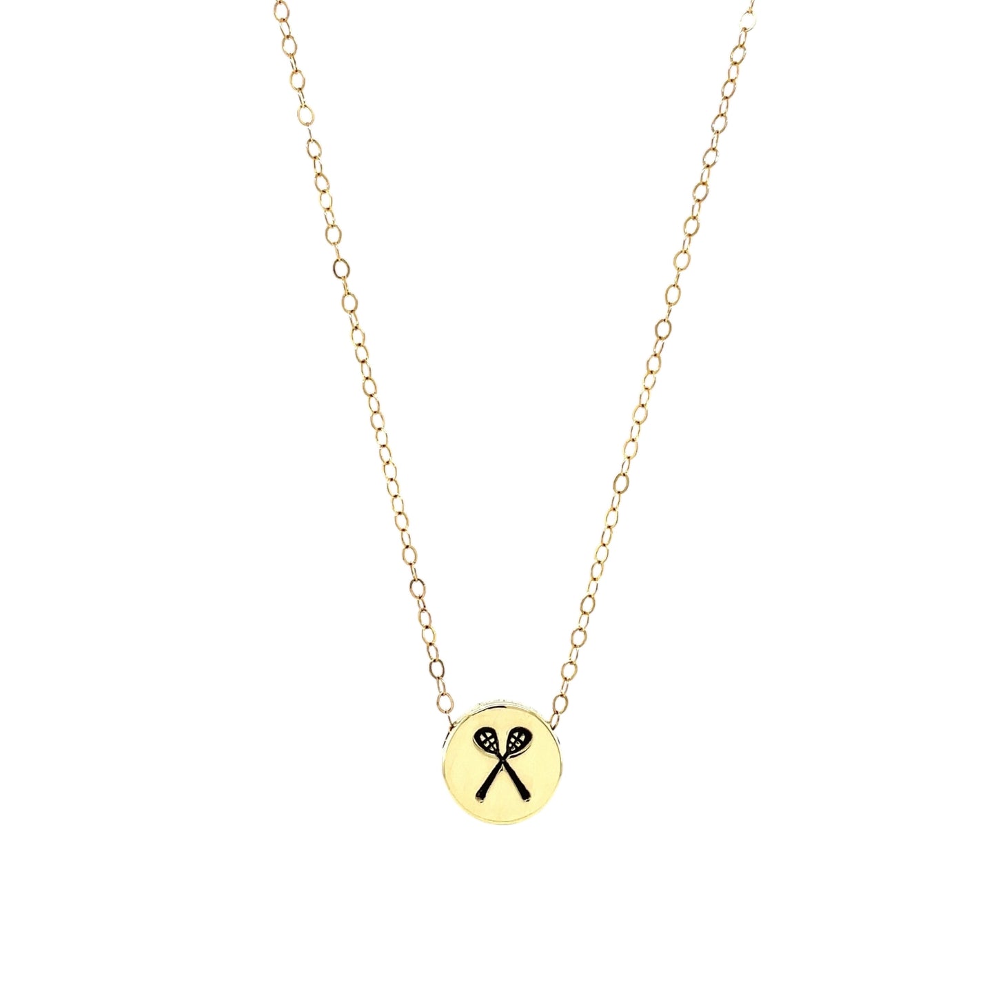 Each lacrosse stick charm is individually hand-forged, adding a personal, artisanal touch to your sports jewelry collection. This necklace features a lacrosse stick sliding charm that sits perfectly on the chain, offering a sleek, sporty look.