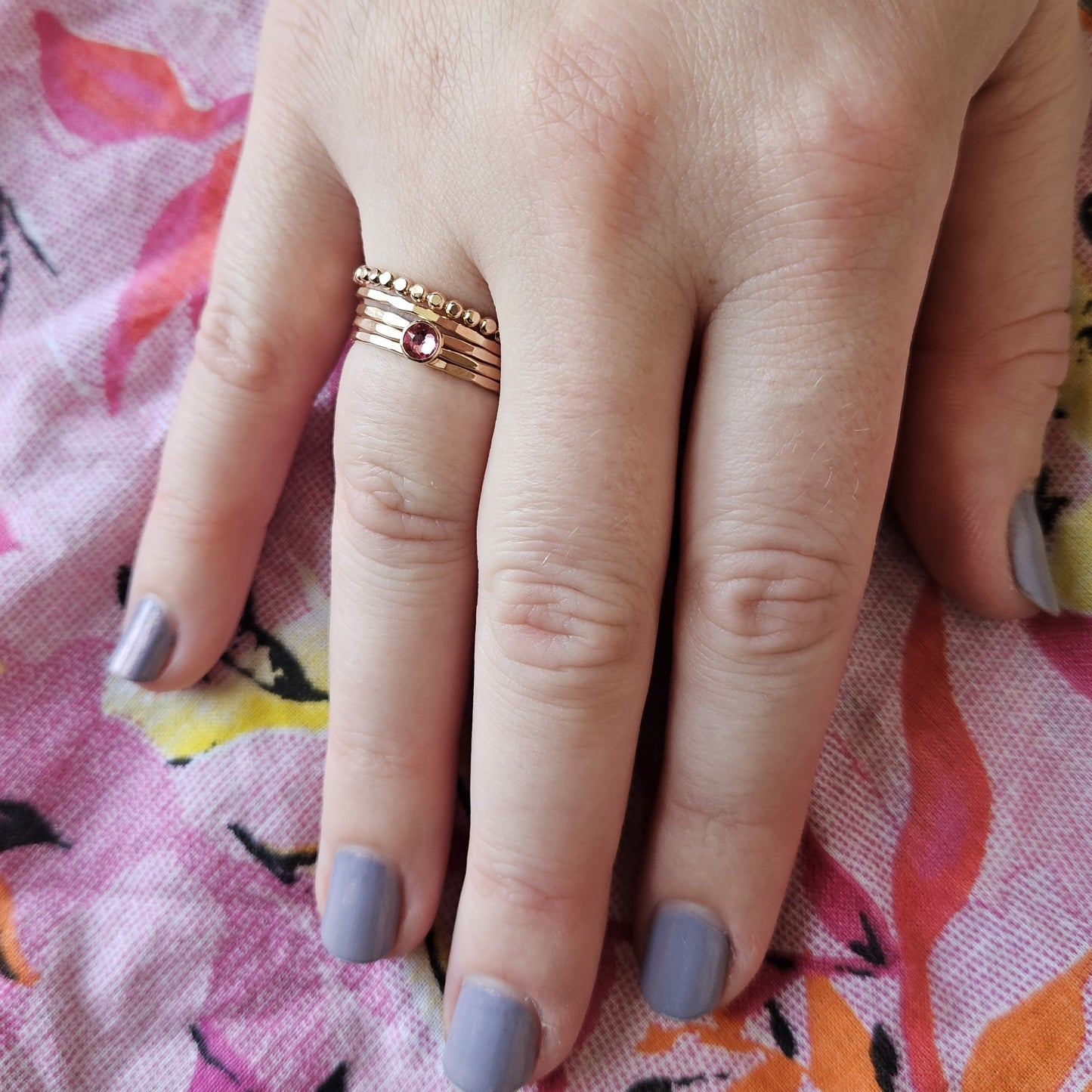 Build Your Own | Gold-filled Ring Set | Mixed Textures with Crystal Solitaire