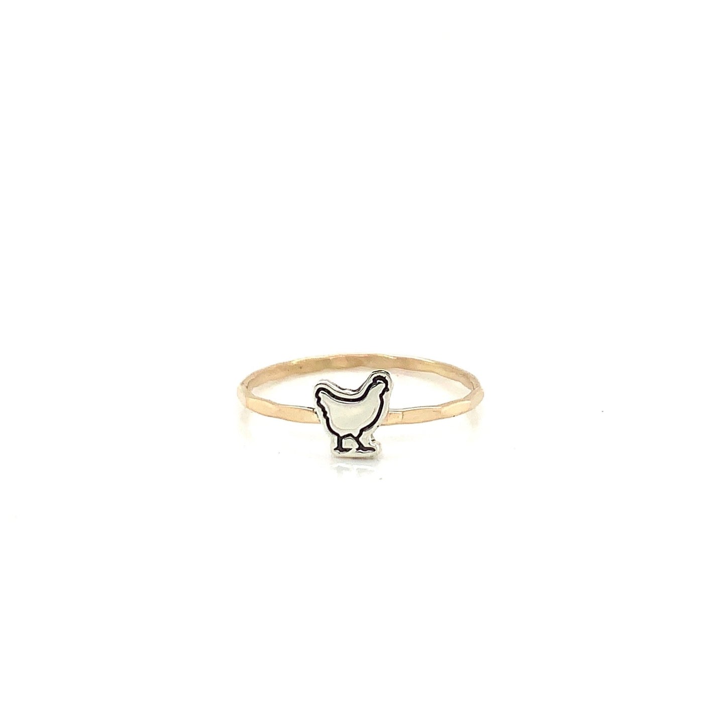 Chicken Charm Cut Out Stacking Ring – Customizable in Sterling, Bronze, or Copper, with Sterling, Gold Filled, or Rose Gold Filled Bands