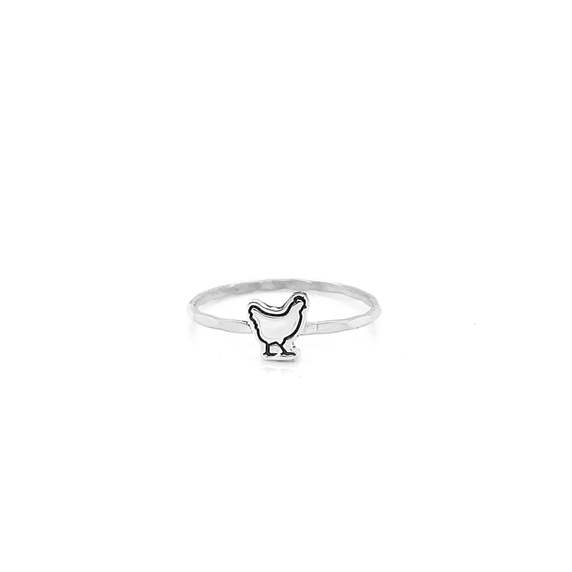 Chicken Charm Cut Out Stacking Ring – Customizable in Sterling, Bronze, or Copper, with Sterling, Gold Filled, or Rose Gold Filled Bands