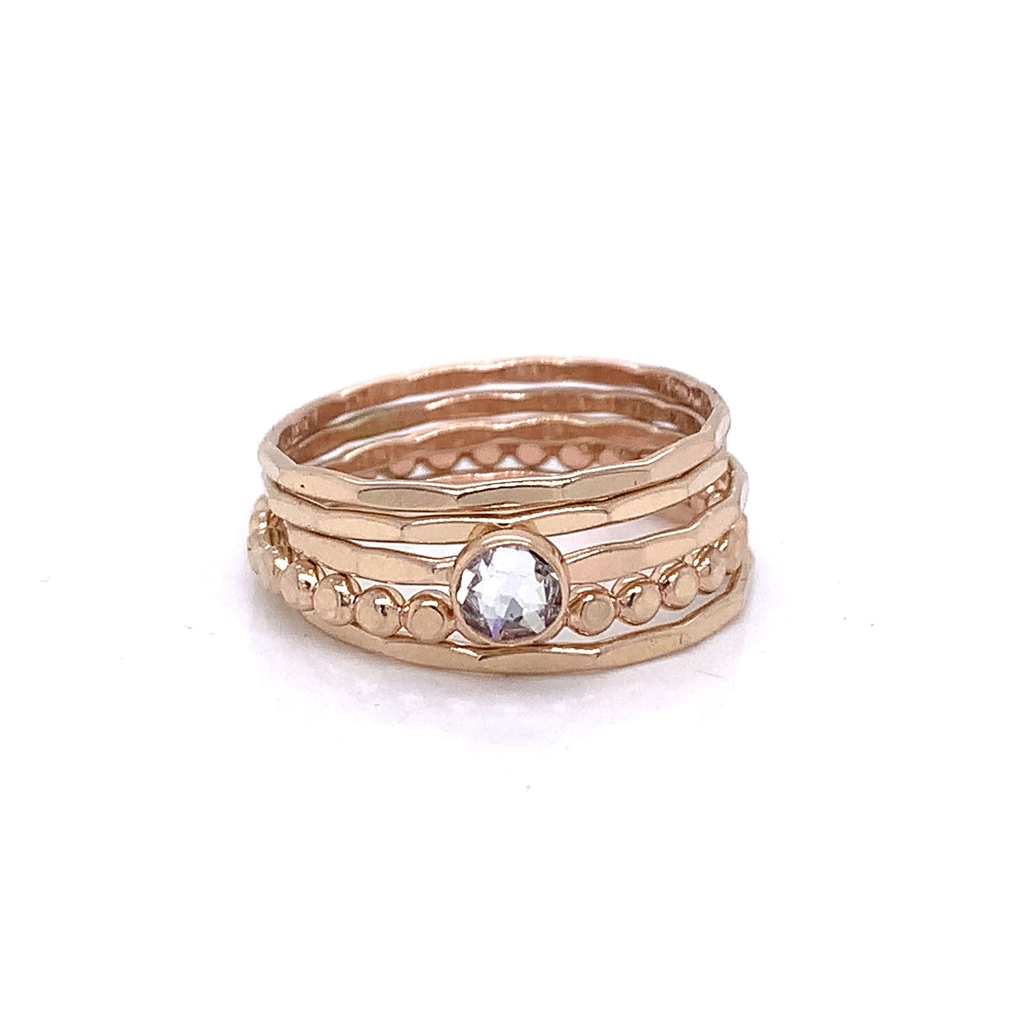 Build Your Own | Gold-filled Ring Set | Mixed Textures with Crystal Solitaire