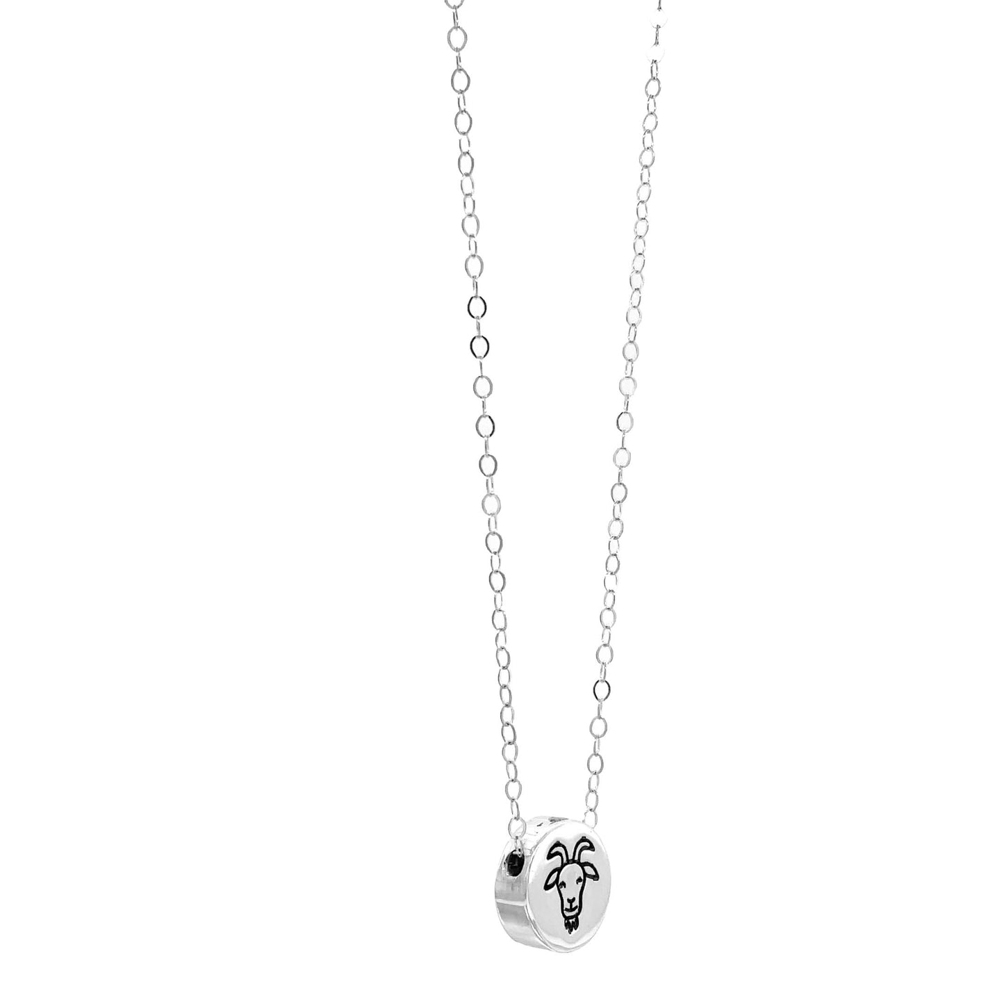 Reversible Goat Sliding Charm Necklace – Small Goat Pendant in Brass, Aluminum, or Sterling Silver
