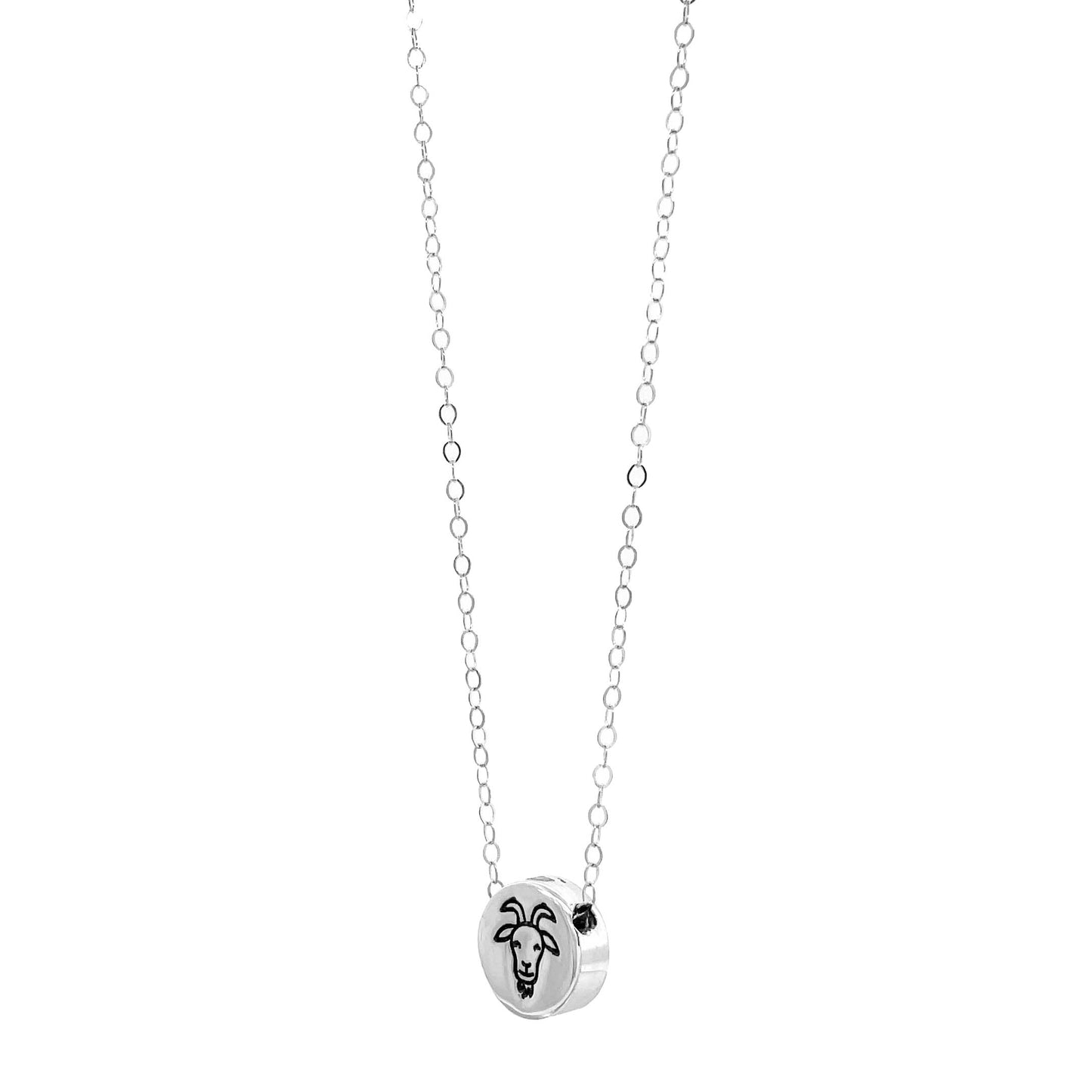 Reversible Goat Sliding Charm Necklace – Small Goat Pendant in Brass, Aluminum, or Sterling Silver
