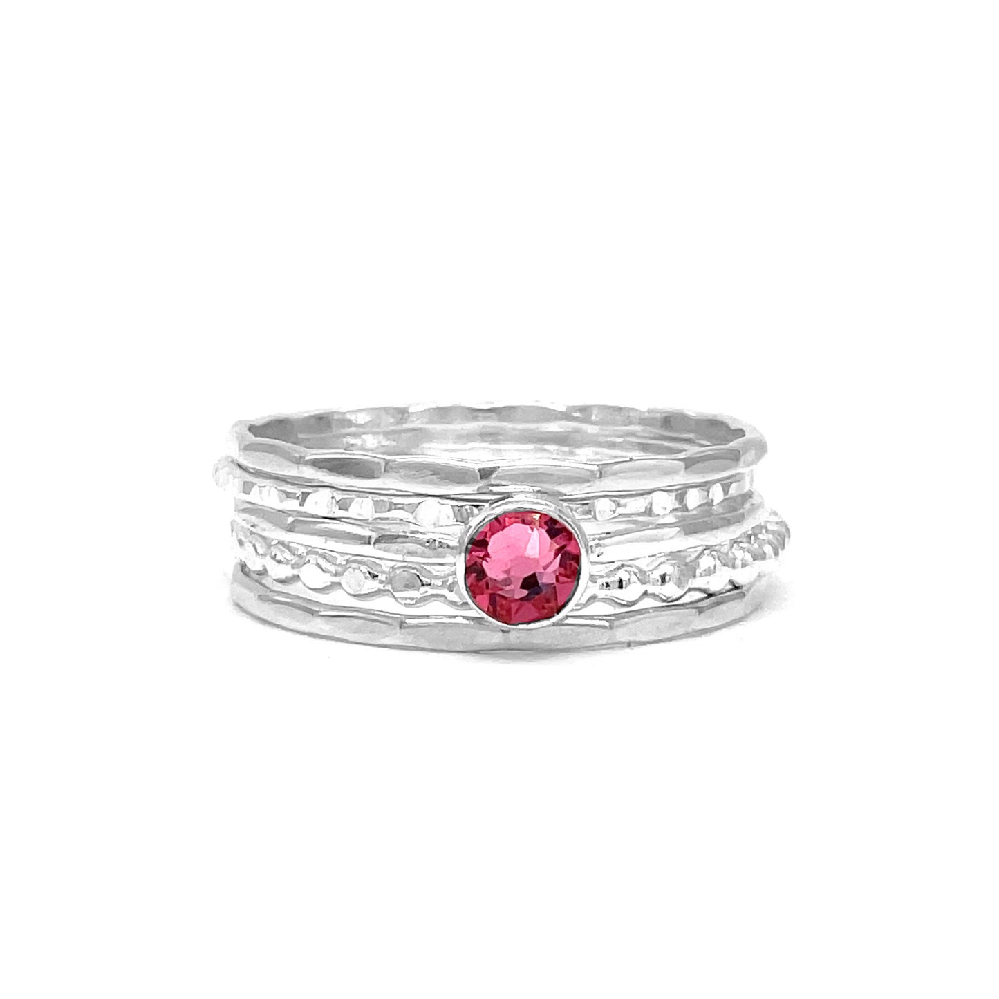 Build Your Own | Silver Ring Set | Mixed Textures with Crystal Solitaire
