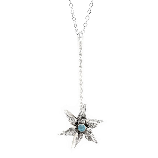Sterling Silver Gemstone Center Pinwheel Necklace – Hand-Forged, Spinning Pendant on 24" Cable Chain