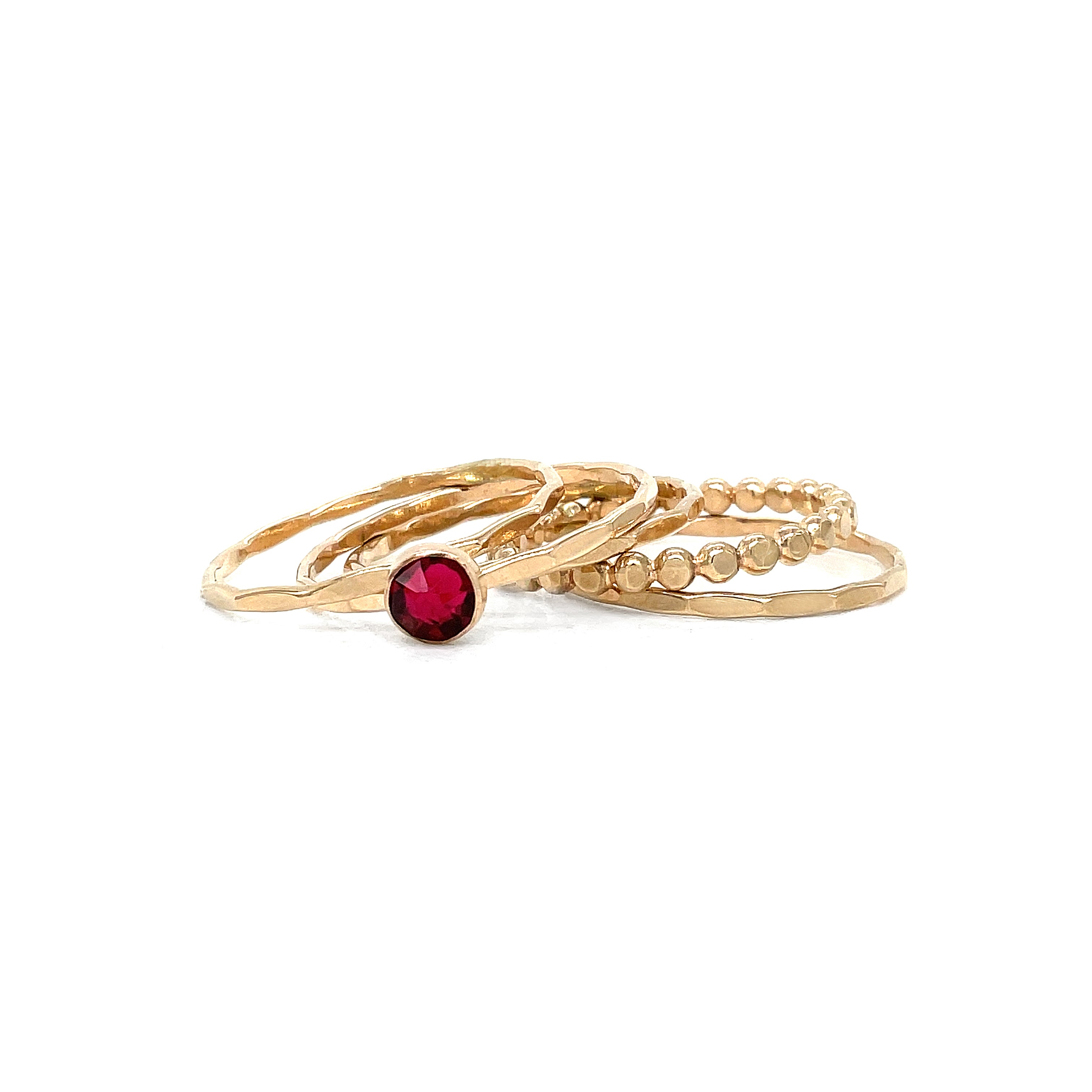 Stacking Ring Set | Mixed Textures with Ruby Crystal Solitaire – House ...
