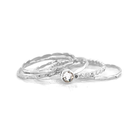Build Your Own | Silver Ring Set | Mixed Textures with Crystal Solitaire