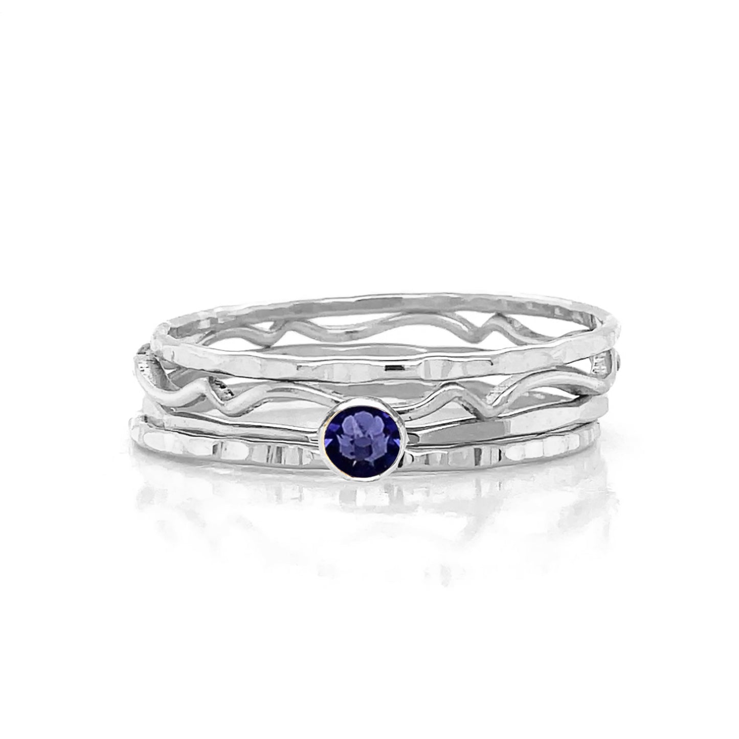 Stacking Ring Set | Wavy, Texture, and Tanzanite Crystal Solitaire