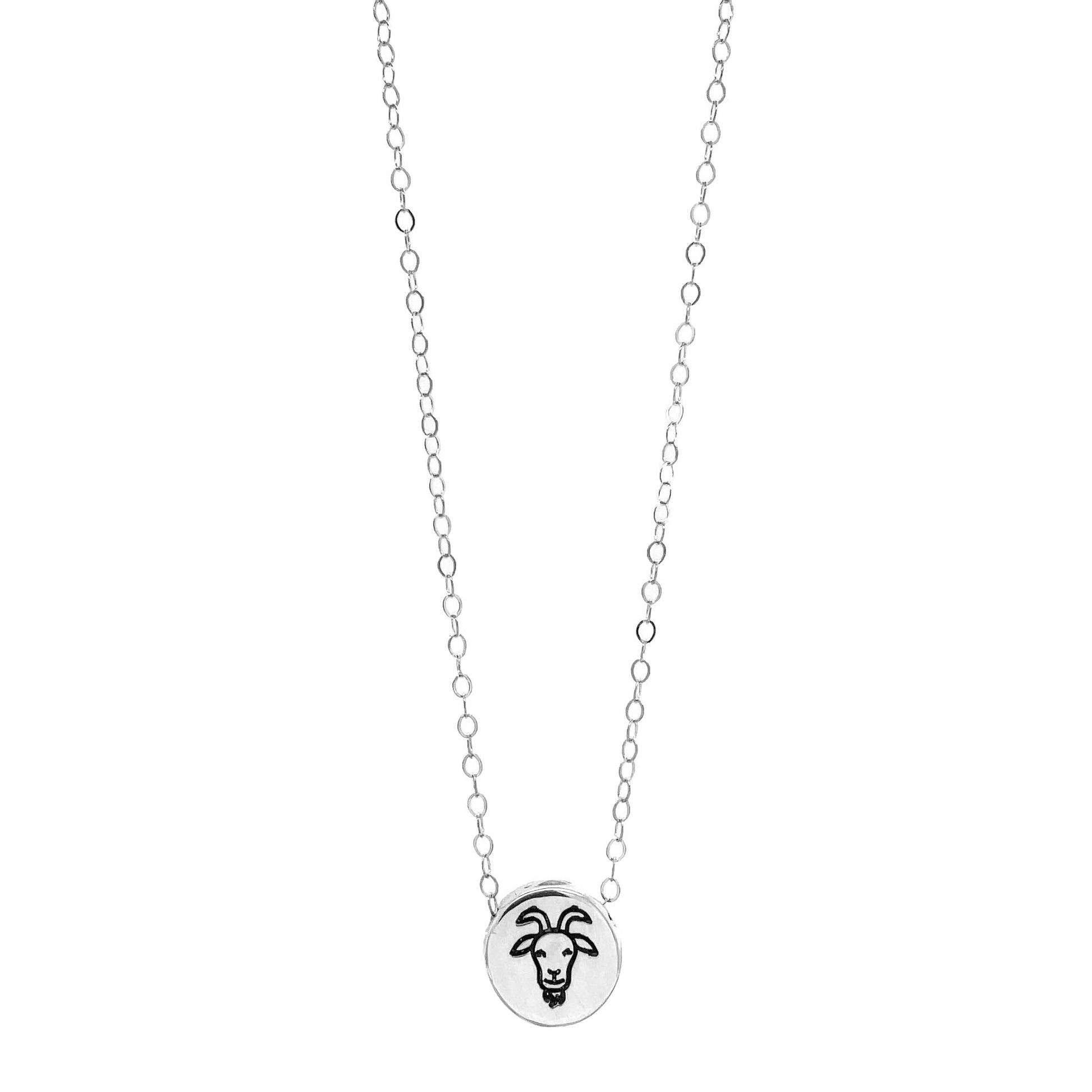 Reversible Goat Sliding Charm Necklace – Small Goat Pendant in Brass, Aluminum, or Sterling Silver